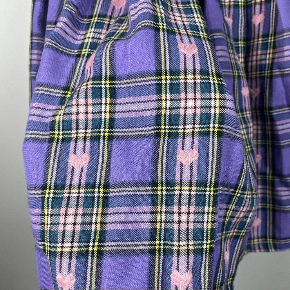 HOT TOPIC Skater Purple Plaid Pink Embroidery Hearts School Girl Skirt Large